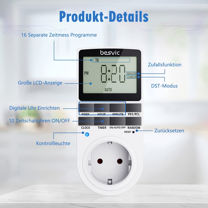 Digital Timer Socket, Besvic 3680 W Timer Socket with 10