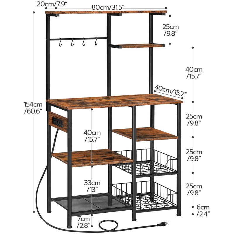 HOOBRO Large Bakers Rack with Power Outlets, 6-Tier Microwave Stand