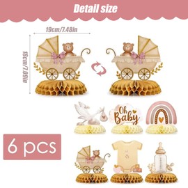 PLUSHCEWT 6 Pcs Baby Shower Decorations ​Honeycomb Centerpieces - Teddy Bear Theme Table Centrepiece for Kids Boys Girls Gender Reveal,Birthday Party Supplies