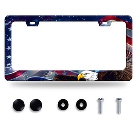 American Flag Eagle License Plate Frame Personalise Eagle License Plate Holder for Front and Rear Patriotic License Plate Stainless Steel Auto Parts Decoration with Screws 12 x 6 Inch Men Women