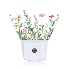 Watercolor Colorful Wildflowers Night Light Wildflowers Nightlight Plug into Wall with Dusk to Dawn Sensor for Kid Girls Boys Women Men Room, Hallway, Kitchen, Bathroom, Stairs Decor
