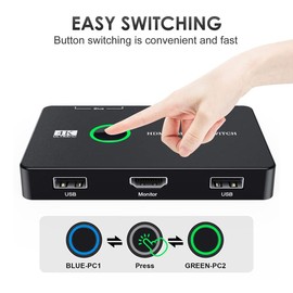 JESWO KVM Switch, Conmutador USB y HDMI para 2 Ordenadores, Comparten Teclado, Mouse y un Monitor HD, Compatible con UHD 4K a 60Hz, con 2 Cables USB y 2 Cables HDMI