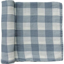 Mebie Baby Dusty Blue Gingham Muslin Swaddle, Modern and Neutral Swaddle Blanket for Baby Girl or Boy, Soft Baby Blankets, 0-3 Month, Comfy Wrap, Baby Essentials & Gifts