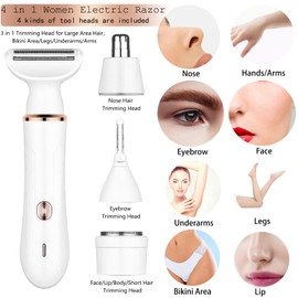 Electric Razor Shaver Trimmer for Women: 4 in 1 Painless Body Razors and Facial Hair Remover - Rechargeable Hair Removal Kit for Face Nose Eyebrow Body Leg Bikini Underarm Arm