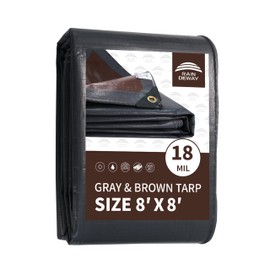 RAINDEWAY 8x8 Feet Super Heavy Duty Tarp 18 Mil, UV Resistant, Weatherproof, Multipurpose Waterproof Poly Tarp with Grommets and Reinforced Edges, Brown/Gray Tarp