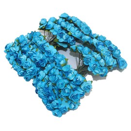 CCINEE 144pcs Mini Paper Flowers,Mulberry Paper 1/2" Artificial Rose Flower with Stem for DIY Crafts Projects Scrapbooking Wedding Decorations (Blue)