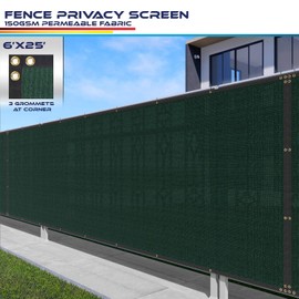 Windscreen4less 6' x 25' Privacy Fence Screen in Green with Bindings & Grommets 85% Blockage for Chain Link Fence Windscreen Outdoor Mesh Fencing Cover Netting Fabric
