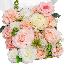 TINGE TIME Pink Artificial Flowers Combo Box Set, Silk Dahlia Fake Peony Roses with Stems for DIY Bridal Wedding Bouquets Baby Shower Floral Arrangements Centerpiece Table Party Home Decorations