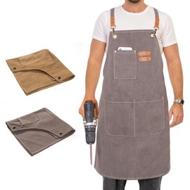 Men's heavy-duty work apron, thick wax canvas woodworking apron, size M to XXL (gray)INMTIE