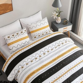 Lekesky 3-Piece Bed Linen Set, Microfibre Duvet Cover Set (200 x 200 cm) + 2 Pillowcases (80 x 80 cm), Polka Dots, Stripes, White