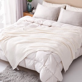 Panku Ultra Soft Cozy Knit Throw Blanket for Couch and Bed, Knitted Luxury Reversible Cozy Warm Fleece Blanket Throw, Plush Fluffy and Fuzzy Blankets for Gift (50x60inch, Cream)