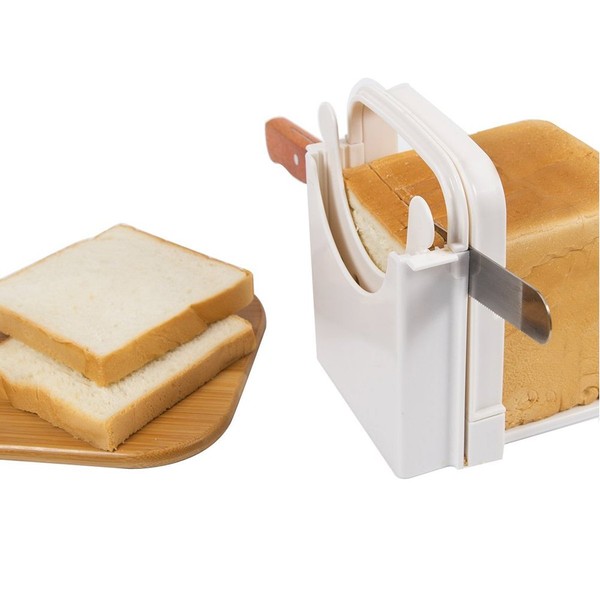 Kisbeibi Bread Slicer, Bread Slicers for Homemade Bread, Adjustable Sandwich Maker Loaf Cutter Machine Foldable Toast Slicer Handed Bread Slicer with Cutting Guide