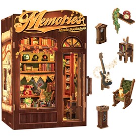 CUTEBEE Book Nook Kit- DIY Dollhouse Miniature House Kit for Adults to Build Model Craft kits 3D Puzzle Wooden Bookends Bookshelf Decor Gifts (Memories Music Bookshop)