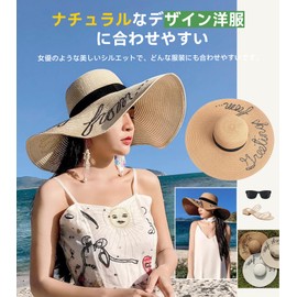 [Lhyxuuk] 麦わら帽子 レディース 大きめ かわいいストローハット 折りたたみハット 15cm 超つば広 日焼け防止 紫外線対策 UVカット涼しい むぎわら帽子 エレガントビーチ リゾート 釣り 旅行に (JP, 数字サイズ, 53.0 cm, 58.0 cm, クリーム・ホワイト)