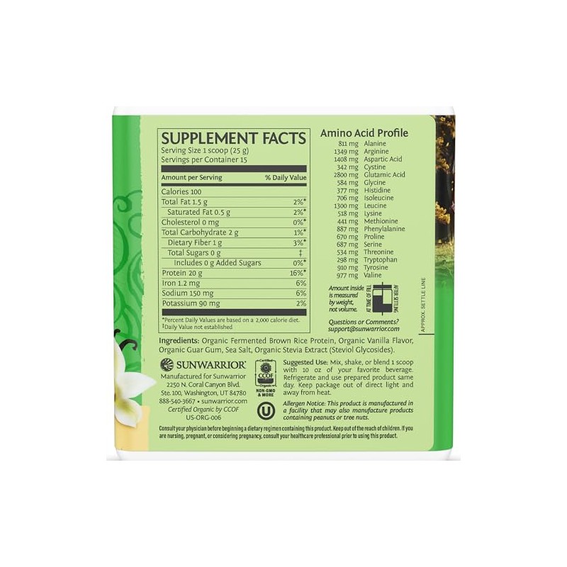 SUNWARRIOR Organic Classic Vanilla Protein, 13.2 OZ