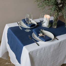 Linen & Cotton Hygge Table Runner Fabric Table Decoration 100% Linen Dark Blue (40 x 300 cm) Long Runner Table Dining Table Decoration for Home Kitchen Party Brunch Christmas