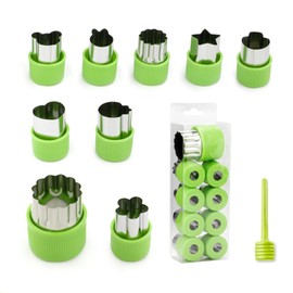 9Pcs Different Shapes and Sizes Stainless Steel with Plastic Cover Mini Fruit Cookie Stamps Mold, Vegetable and Cookie Cutters Shapes Set for Kids Baking. (Green)