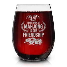 Lerime66 The Best Prize I Ever Wom Mahjong Is Our Friendship Engraved Stemless Wine Glass - Funny Mahjong Gifts - Gifts For Women Friends Mahjong Players