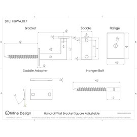 Inline Design - Stainless Steel Handrail Bracket Square for Flat/Curved Bottom Tube Slim Adjustable