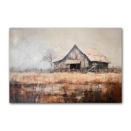 Rustic Canvas Wall Art Old Barn Textured Painting Vintage Farmhouse Wall Decor Pictures For Living Room 36 x 24 Inch