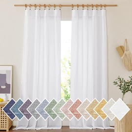 NICETOWN Semi Sheer White Curtains 84 inch Long, Rod Pocket & Back Tab Sheer Linen Curtains & Drapes Balance Privacy & Light Panels for Bedroom/Living Room, W52 x L84, 2 Panels