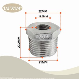 Bwintech 3 Pcs 1/2" Male to 1/4" Female BSP Thread Stainless Hex Bushing Reducing Connector for Pipe Connecting Conversion