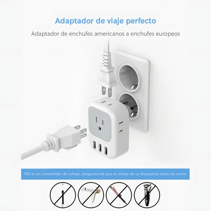 Adaptador Enchufe Europeo Tessn 4 Tomas 2 Pines y 3