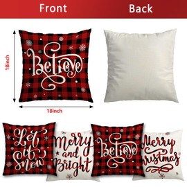 OEAGO Pack of 4 Christmas Cushion Covers, 45 x 45 cm, Christmas Decoration, Fine Linen Christmas Cushion Cover, Christmas Decoration, Indoor for Sofa, Living Room for Women