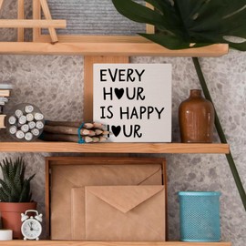 Nvotell Happy Hour Sign - Bar Sign, Bar Signs for Home Bar Decor, Every Hour is Happy Hour Wooden Box Sign for Home Bar Kitchen Lounge Pub Garage Decor, Bar Cart Decor, 5x5 Inches