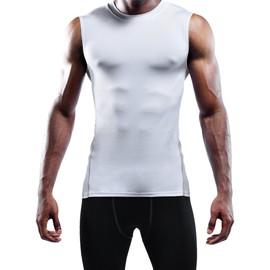 NELEUS Men's 3 Pack Compression Shirt Sport Athletic Workout Tank Top,02,White,US M