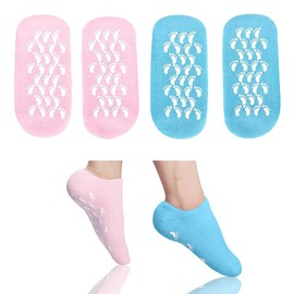 2 Pairs of Gel Socks - Soft Moisturising Socks, Gel Socks, Spa Socks, Super Soft Spa Socks with Gel, Moisturising Socks, Can be Used for Cracked Skin (Pink&Blue)