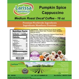 Pumpkin Spice Cappuccino Medium Roast Decaf Coffee (Gourmet, Naturally Flavored, Whole Coffee Beans) (16 oz, ZIN: 569386) - 3 Pack
