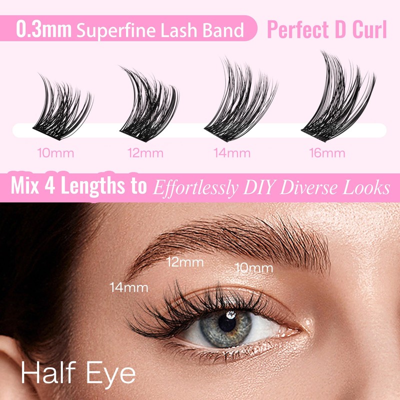 CALAILIS Lash Clusters, 144Pcs D Curl Cluster Lashes DIY Lash