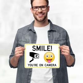 Smile You're on Camera Video Surveillance Sign, 10x7 Inches, 4 Mil Vinyl Decal Stickers Weather Resistant, Made in USA by My Sign Center