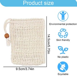 SGERUFZ Organic Soap Bags, Pack of 6 Soap Bags for Showering, Made of 100% Sisal Cotton, Soap Bags for Solid Soap, Mesh Soap Bags for Solid Soap, Natural Soap Bags