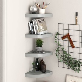 TREATLIFE HOME Stylish and Floating Corner Shelves Set of 4, Gray, MDF Material, Invisible Mounting System