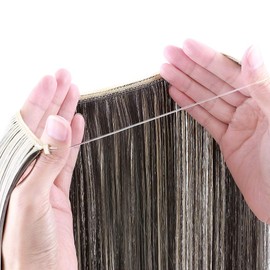 Silk-co One Piece Straight Wire String Hairpiece Extensions 20inch Wire in Hair Piece Invisible Heat-Resistant Natural Black/Bleach Blonde