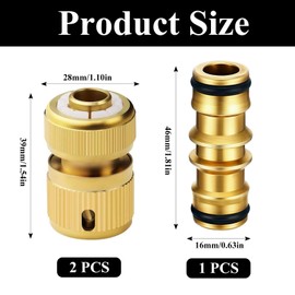 Raheem 3 Pcs 1/2" Garden Brass Hose Connector Set Hose Fitting Repair Set 2 x Quick End Connector Brass Hose Coupler and 1x Extenders Pipe Double Male Pipe Coupler for Garden, Hosepipe,Car Washing