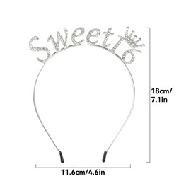 Sweet 16 Headband Rhinestone Tiara, 16th Birthday Party Decorations, Silver