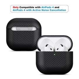 Haobobro Earphone Case for AirPods 4 / AirPods 4 with Active Noise Cancellation - Handmade Synthetic Leather Case with Carbon Fiber Texture - Protective Hard Cover for AirPods 4th Generation - Black