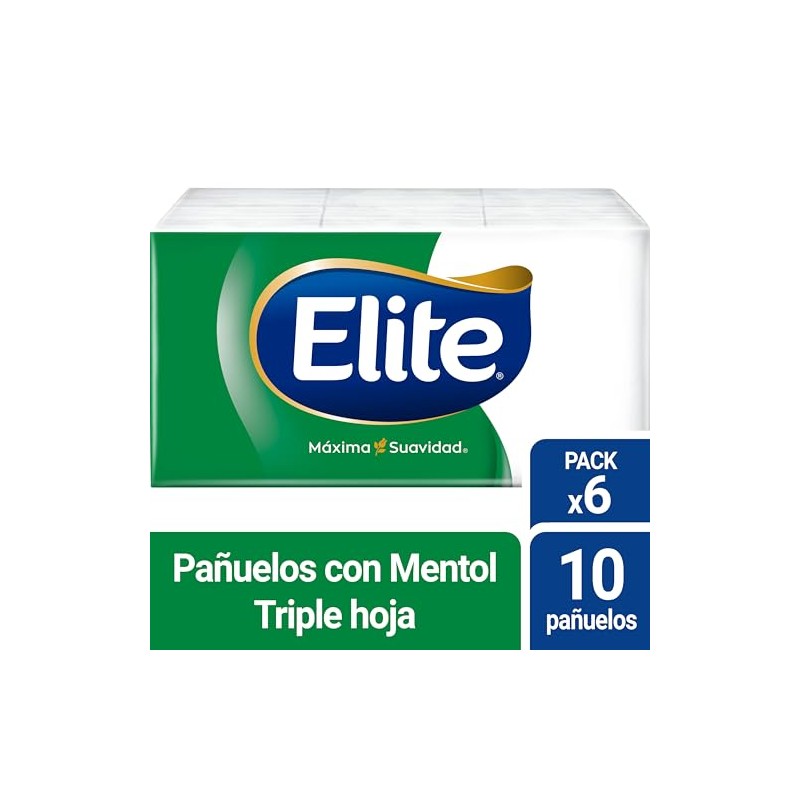 Elite Pañuelos Mentol 3 Hojas 6 Paquetes de 10 Piezas