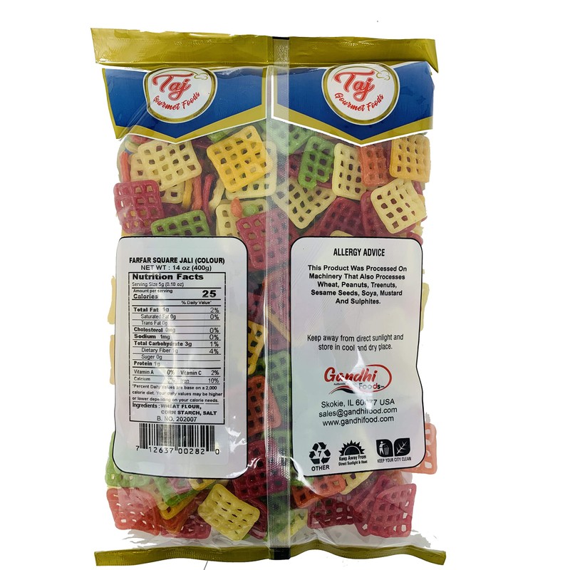 TAJ Gourmet Farfar Fryums (Wheat Pellet Tube), 400g (Square)