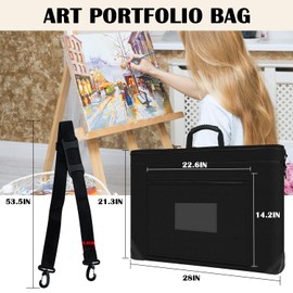 SUGOOE Art Portfolio Bag, 27.6 x 21.3 Inches Poster Board Storage with Shoulder, Handle Carry and 3 Pockets for Artwork Poster, Sketching, Art Portfolio, Drawing