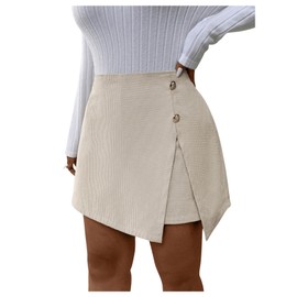 Floerns Damen-Skort-Shorts aus Cord, asymmetrischer Saum, elastische Taille, Übergröße, Skort-Shorts, aprikose, X-Large Mehr