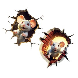 Housoutil 3D Cute Mouse Hole Wall Sticker, 2 Pieces Mouse Hole Wall Sticker, PVC Wall Sticker for Living Room, Bookshelf
