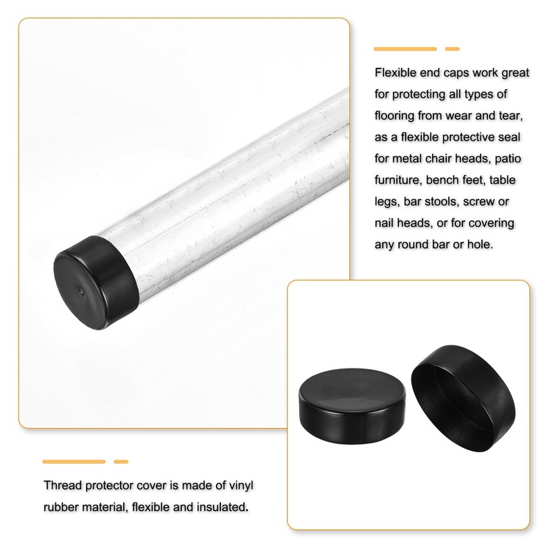 sourcing map 180mm(7") Rubber End Caps, Round Vinyl Plug Insert