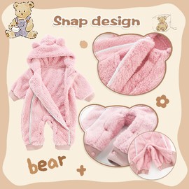 UVIPC Baby Fleece Sweater Romper Hooded Jumpsuit Snowsuit Bear Outfits Double Line Design Pink