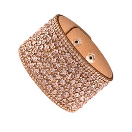 Caiyao Boho Bangle Leather Bracelet for Women Rhinestone Bangle Bracelet for Teen Wide Edge Bracelet Leather Wrap Cuff Bracelet-brown