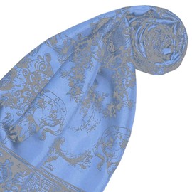 Lorenzo Cana Designer Women's Scarf, 100% Silk, Multicoloured, Head Scarf, 90 cm x 90 cm, Baroque-light blue-grey