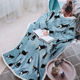 Tirrinia Sherpa Wearable Blanket With Sleeves, Full Body Throw Reading Wrap TV Blankets, Cozy Blanket Robe, Snuggle Gift for Adult Women Men Mom Grandma